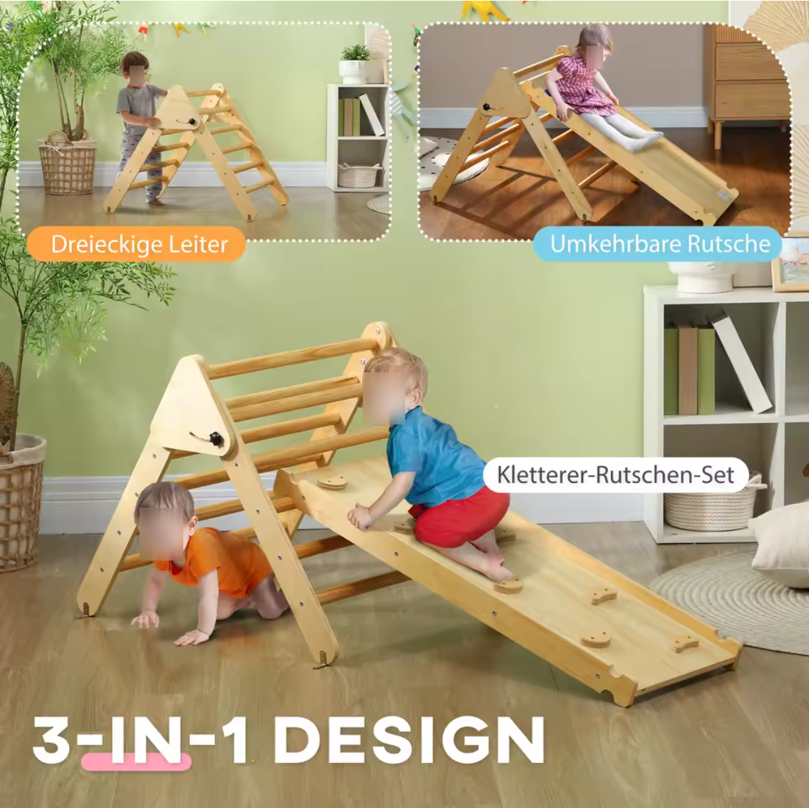 Klettergerüst Kletterdreieck Rutsche Holz Indoor Kinder Kletterleiter