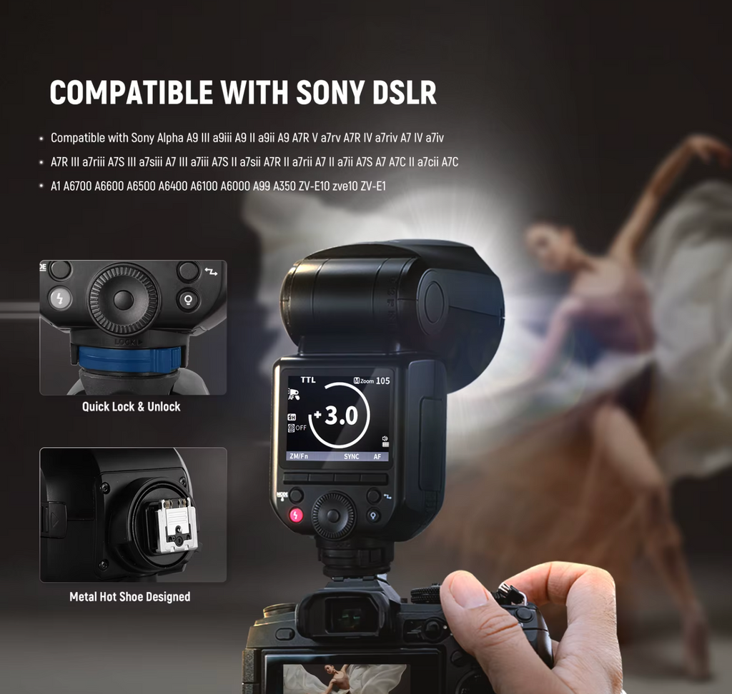 NEEWER Z2 PRO 2.4G TTL Rundkopf Blitzgerät kompatibel mit Sony Nikon Canon