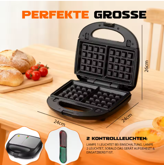 3-in-1 Sandwichmaker Sandwich Toaster Panini Grill Waffeleisen XXL 800 W