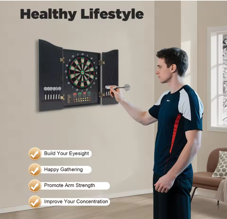 Dartscheibe elektronisch Set LED Display 12 Pfeile Dartboard Kabinett Schrank