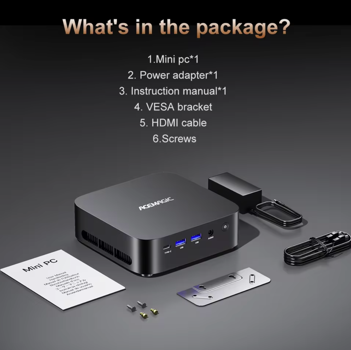 Acemagic K1 Mini PC 4K mit AMD Ryzen 5 7430U 16GB RAM 512GB M.2 SSD WiFi 6 Win11
