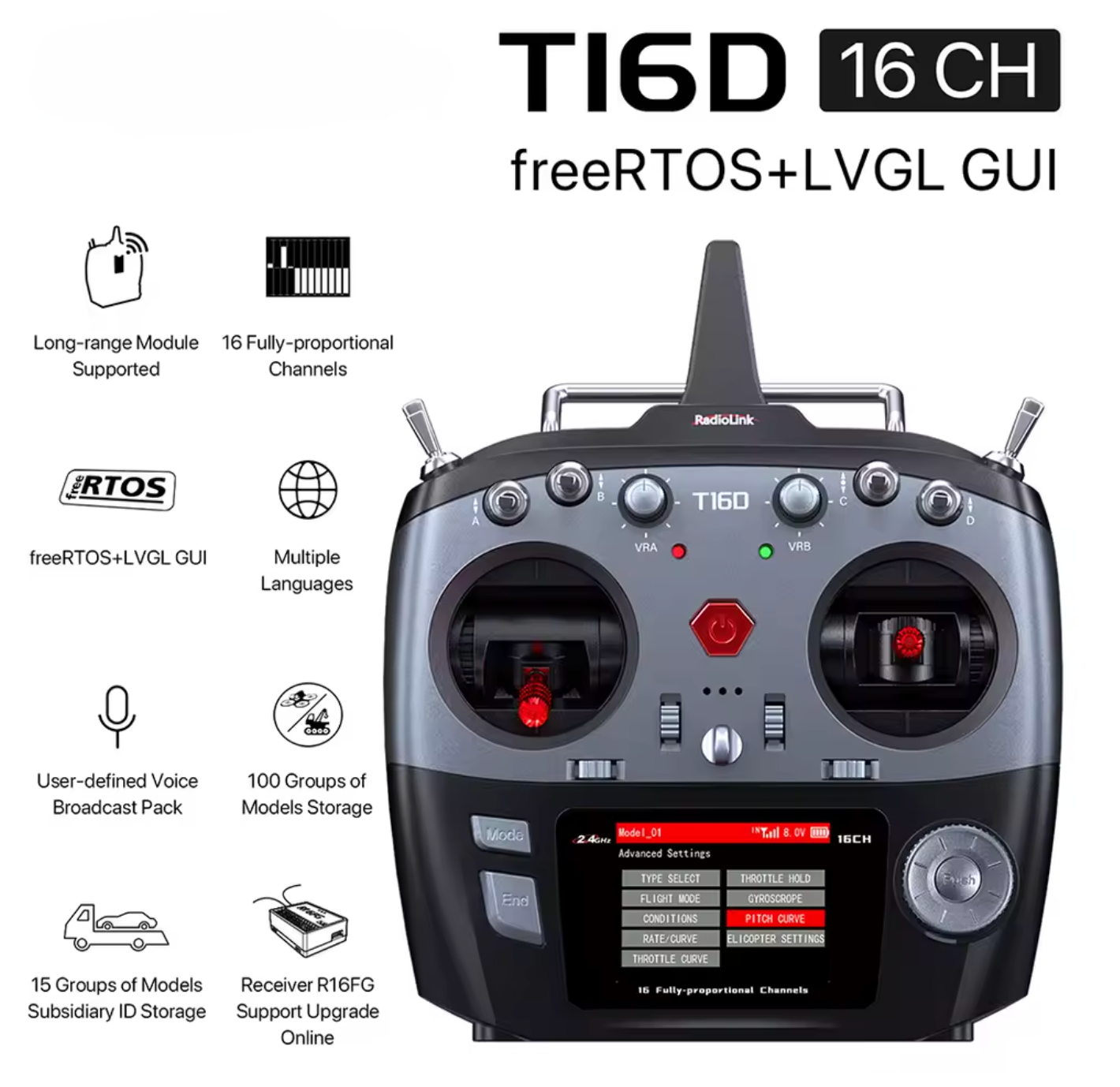 Radiolink T16D 2,4Ghz Fernbedienung 16CH Sender Pultfernsteuerung