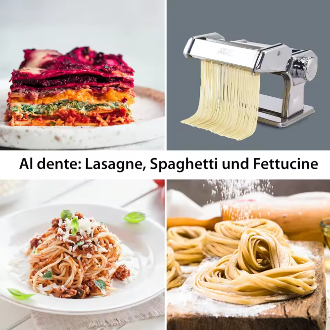 Nudelmaschine manuell Edelstahl Spaghetti Fettucine mit Walze 7 Nudelstärken