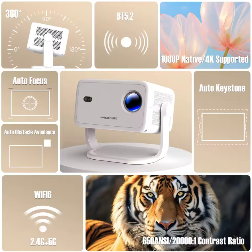 Magcubic L018 Mini Beamer 4K 1080P Wifi 6 Auto Keystone 650 ANSI Lumen Heimkino