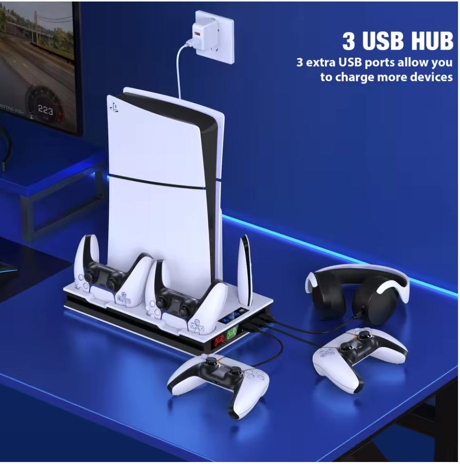 PS5 Pro/Slim Ständer mit Lüfter PS5 Slim Disc & Digital Edition Dock Ladestation