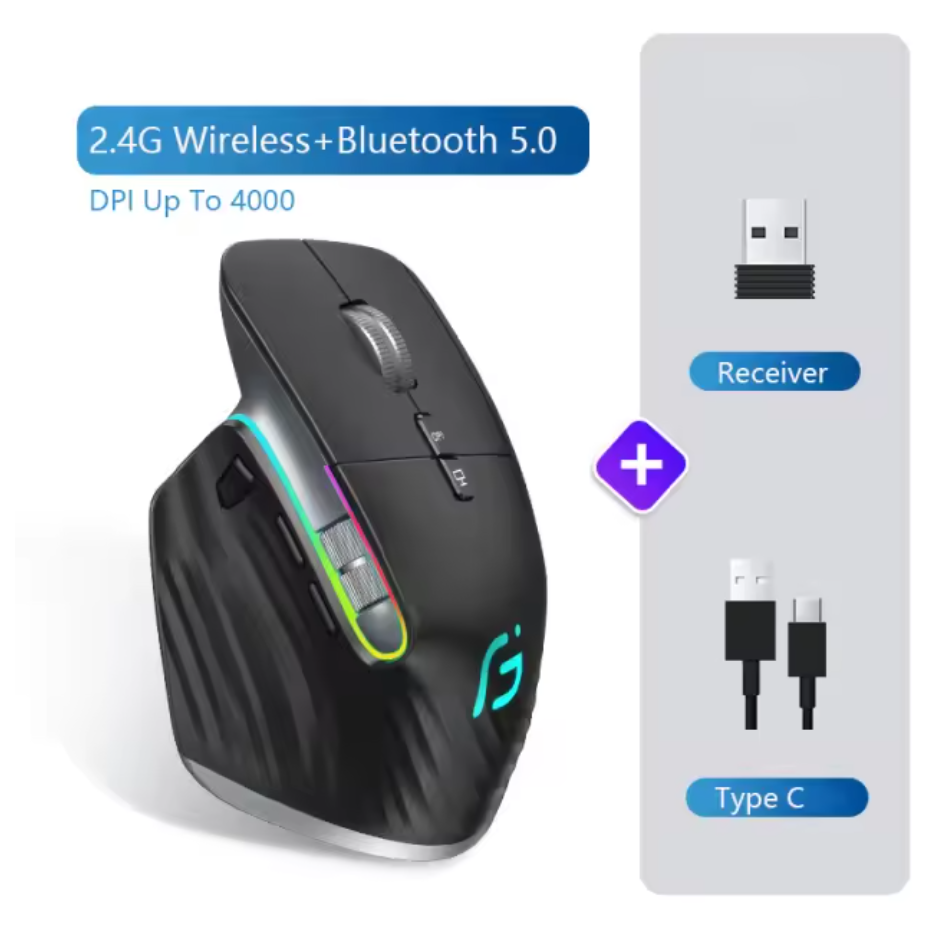 PC Kabellose Maus Kabellos Gaming Maus Bluetooth RGB 2.4Ghz Ergonomisch