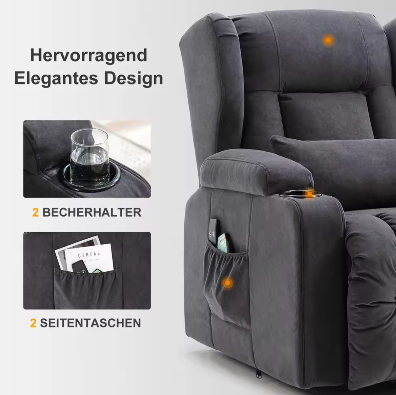 Fernsehsessel Relaxsessel Wohnzimmersessel Masssagesessel mit Stoffoberfläche