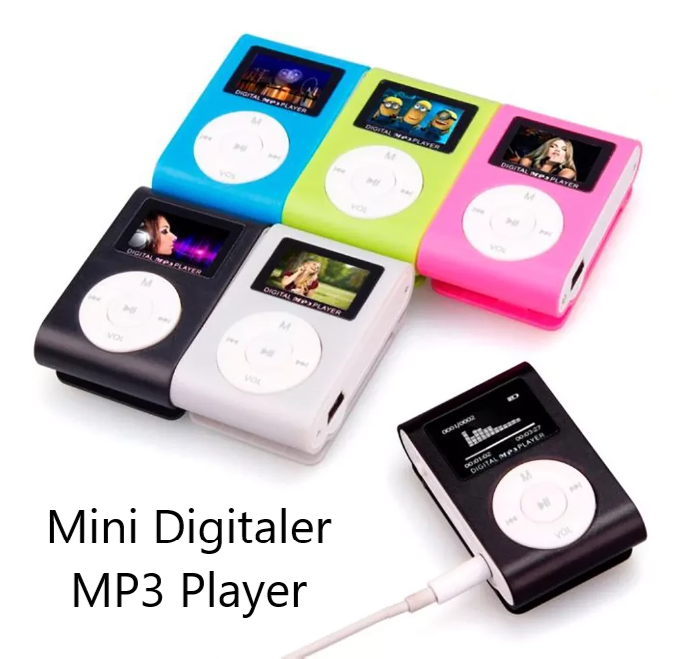 Mini Mp3 Player Display Clip Aluminium LCD Micro SD bis 32GB