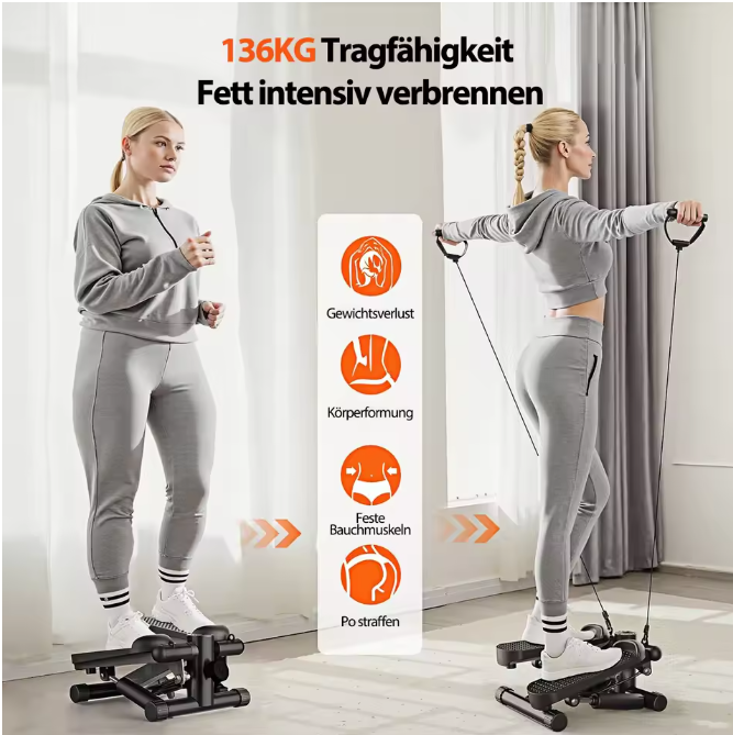Mini Stepper Fitness Heimtrainer für Zuhause Trainingsbänder bis 136 kg