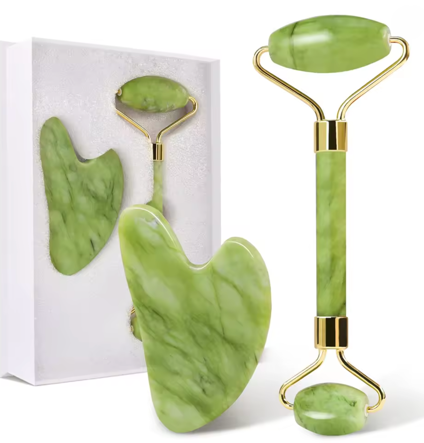 Jade Roller Set mit Gua Sha Massagegerät Gesichtspflege Beauty