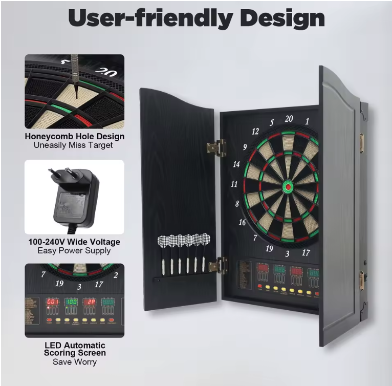 Dartscheibe elektronisch Set LED Display 12 Pfeile Dartboard Kabinett Schrank