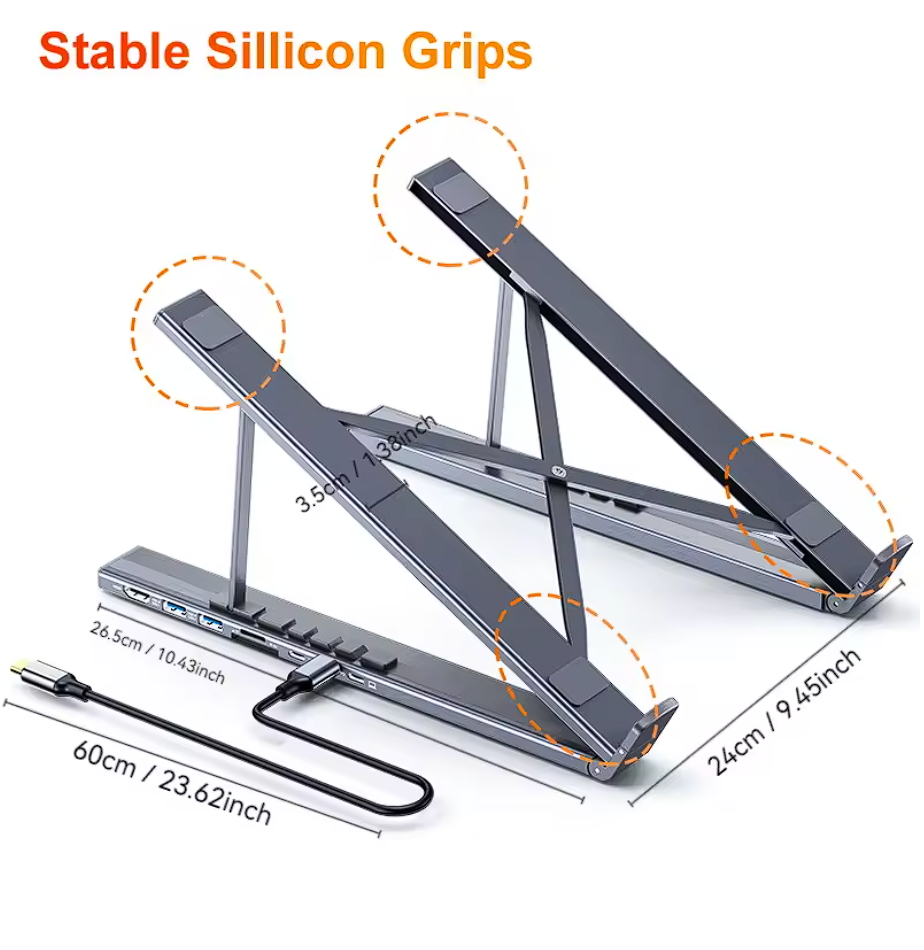 Aluminium 7-in-1 Laptop Ständer HUB mit SD/TF, USB, HDMI, PD100W, USB-C