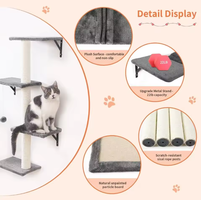 Katzen Kletterwand Set 5-teiliges-Set Wandmontage Kratzbaum Katzenhaus