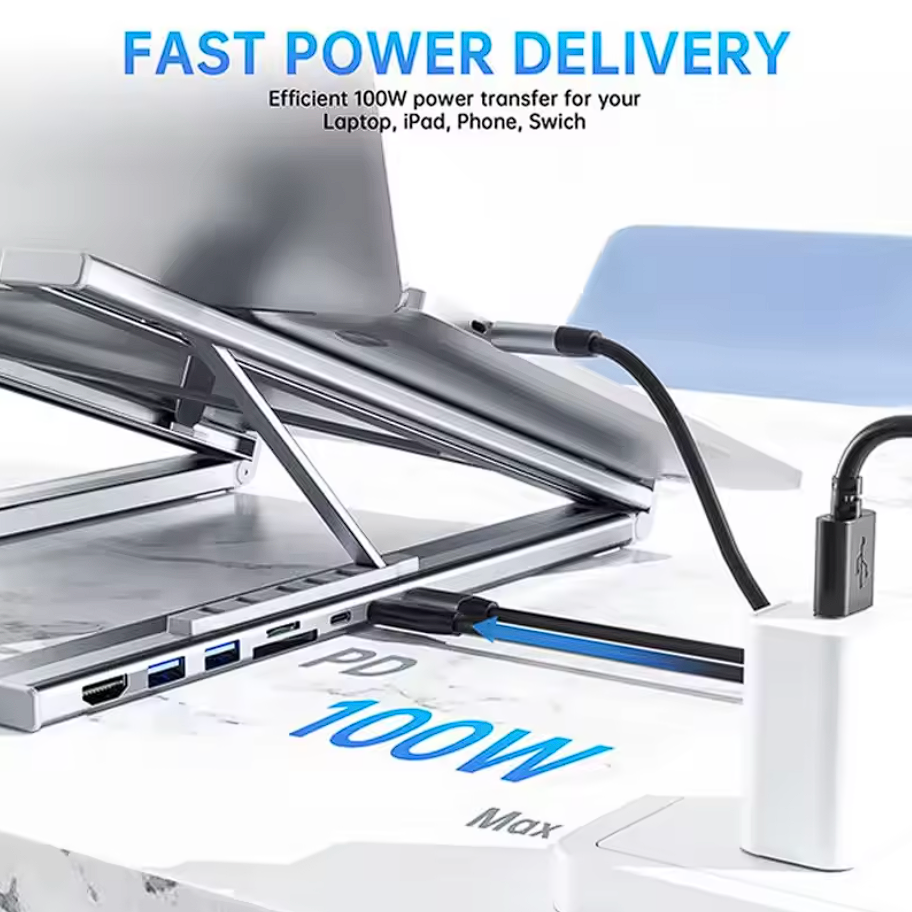 Aluminium 8-in-1 Laptop Ständer HUB mit SD/TF, USB, HDMI, PD100W, USB-C