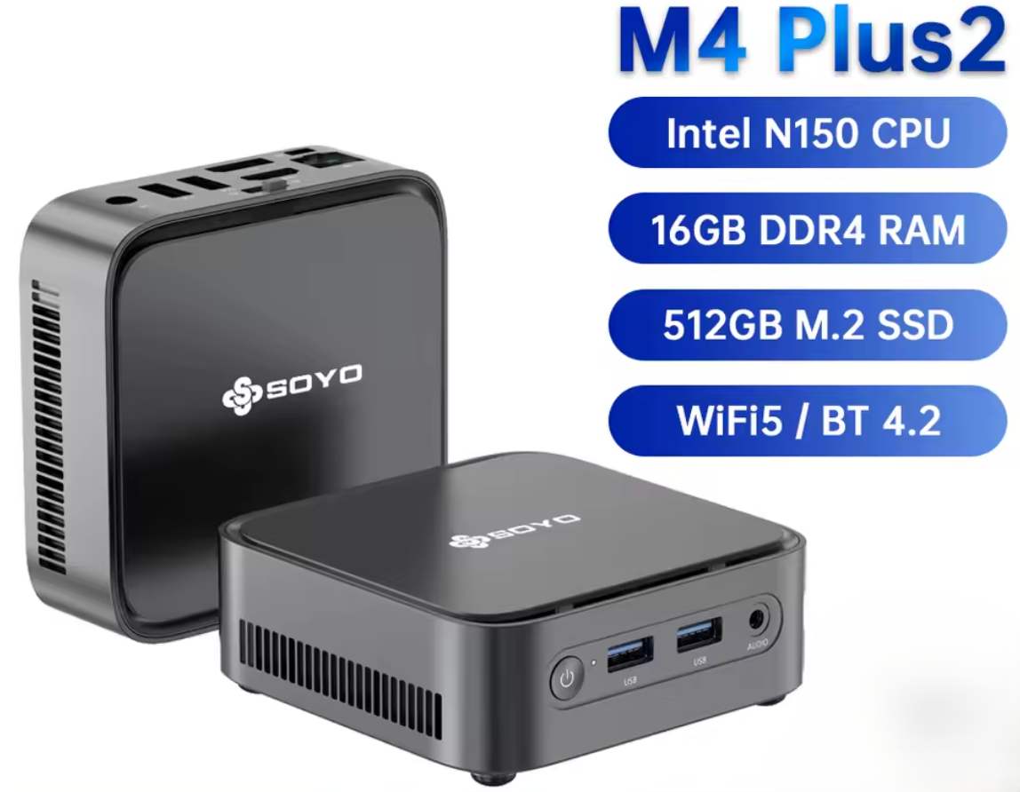 Soyo M4 Plus2 Mini PC Intel N150 CPU 16GB DDR5 Ram 512GB M.2 SSD Win11