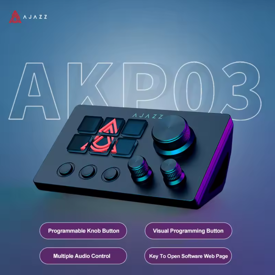 AJAZZ AKP03 Stream Controller mit 12 Makrotasten Drehregler Studio Controller