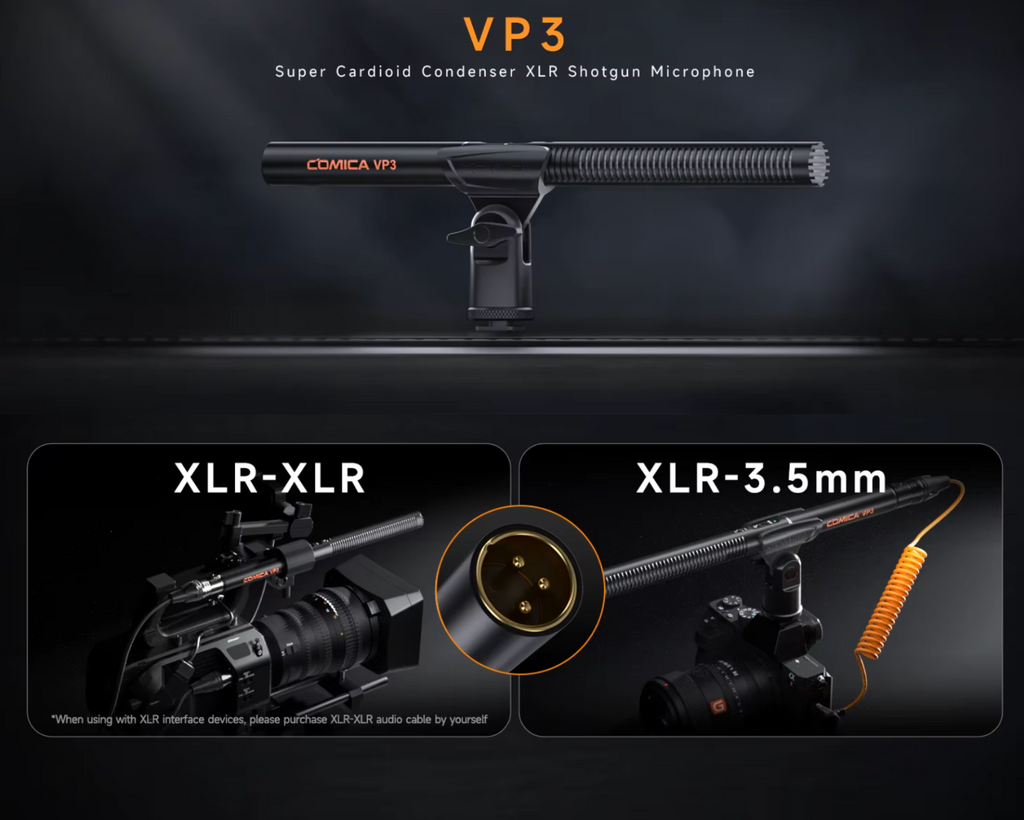 COMICA VP3 XLR Mikrofon Super Kardioid Shotgun Microphone Richtrohrmikrofon