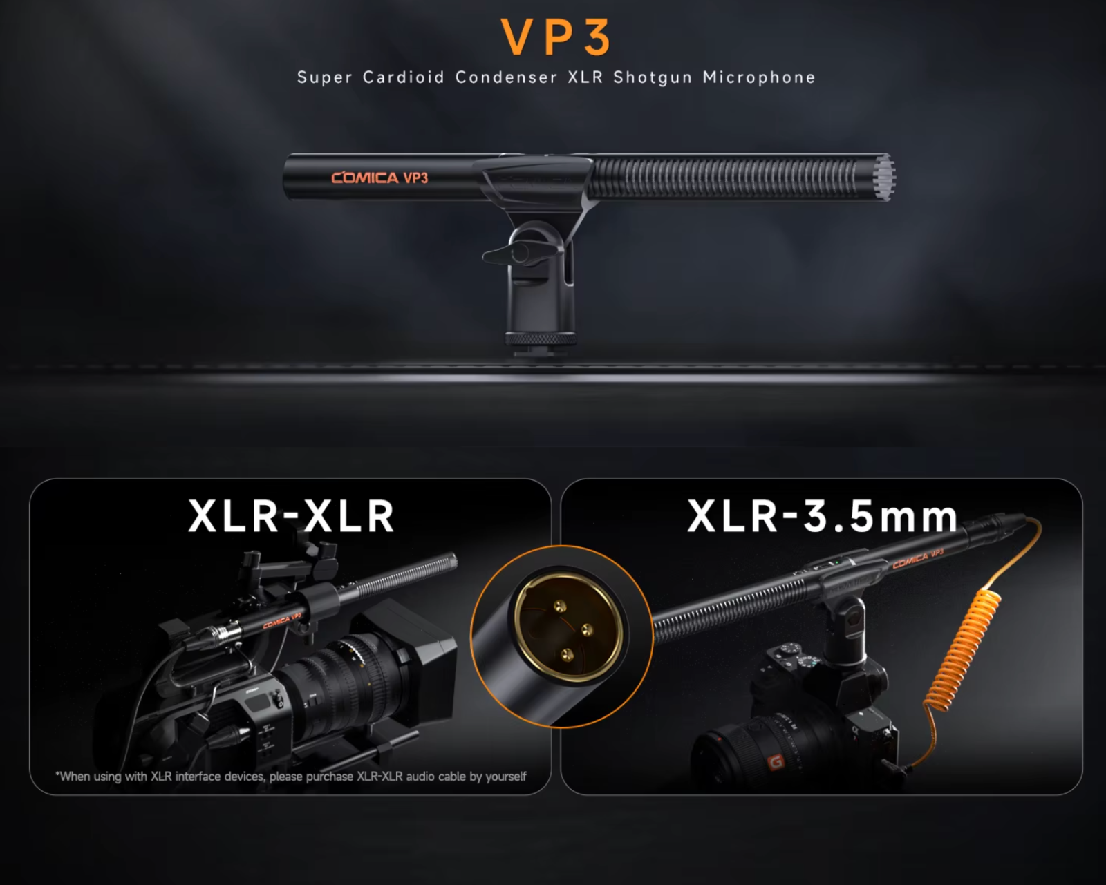 COMICA VP3 XLR Mikrofon Super Kardioid Shotgun Microphone Richtrohrmikrofon