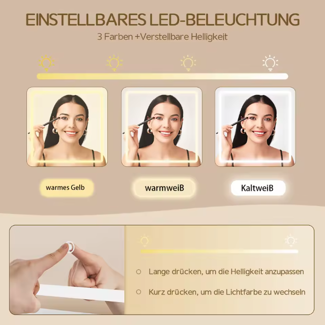Schminktisch mit LED-Beleuchtung Spiegel mit Hocker Schränken mit 3 Schubladen