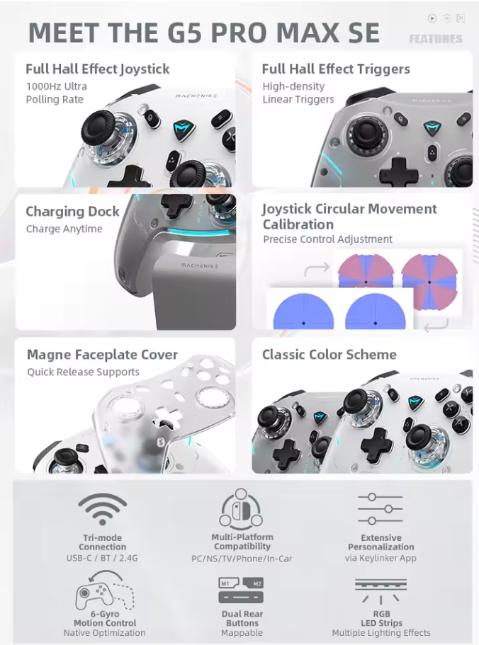 Machenike G5Pro Max SE Gaming Controller PC TV Switch 1000Hz Hall Effect Gimbal