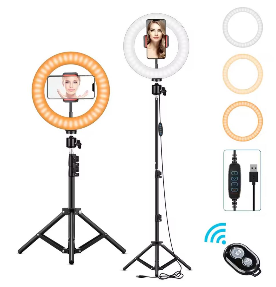 10" LED Ringlicht mit Stativ Handyhalterung Ringleuchte LED Selfie Lampe Dimmbar