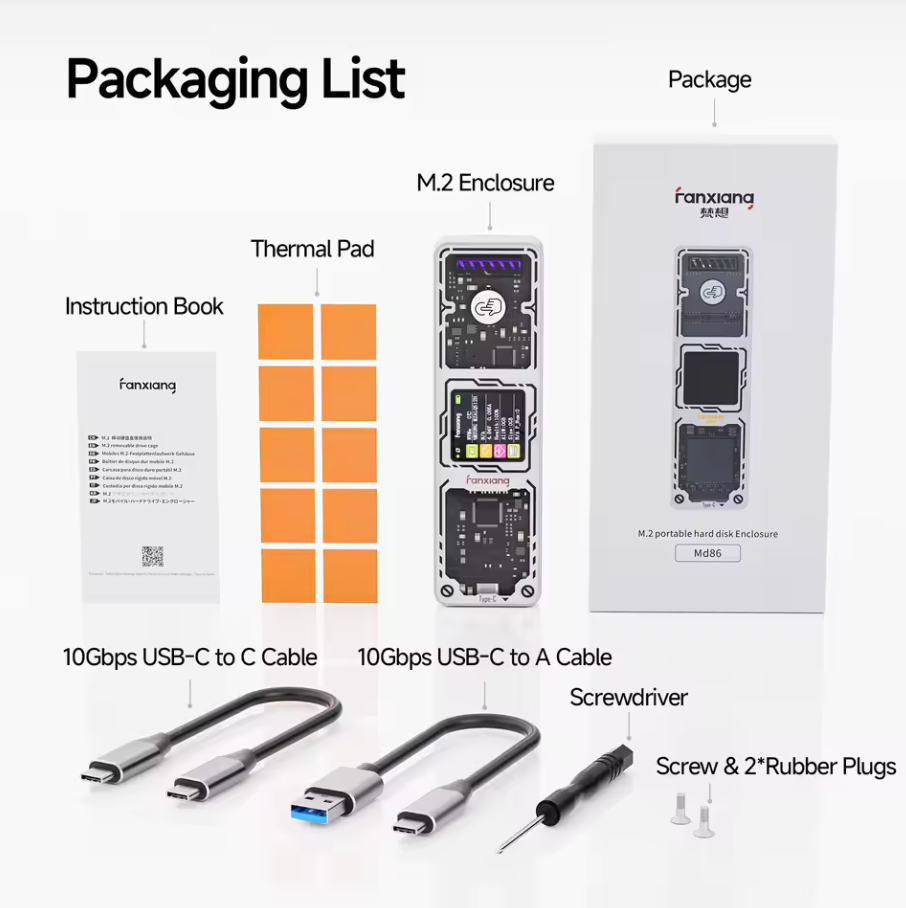 M.2 SSD Gehäuse 10 Gbit/s SATA USB-C 3.2 Externes SSD Gehäuse Case 2280 2230
