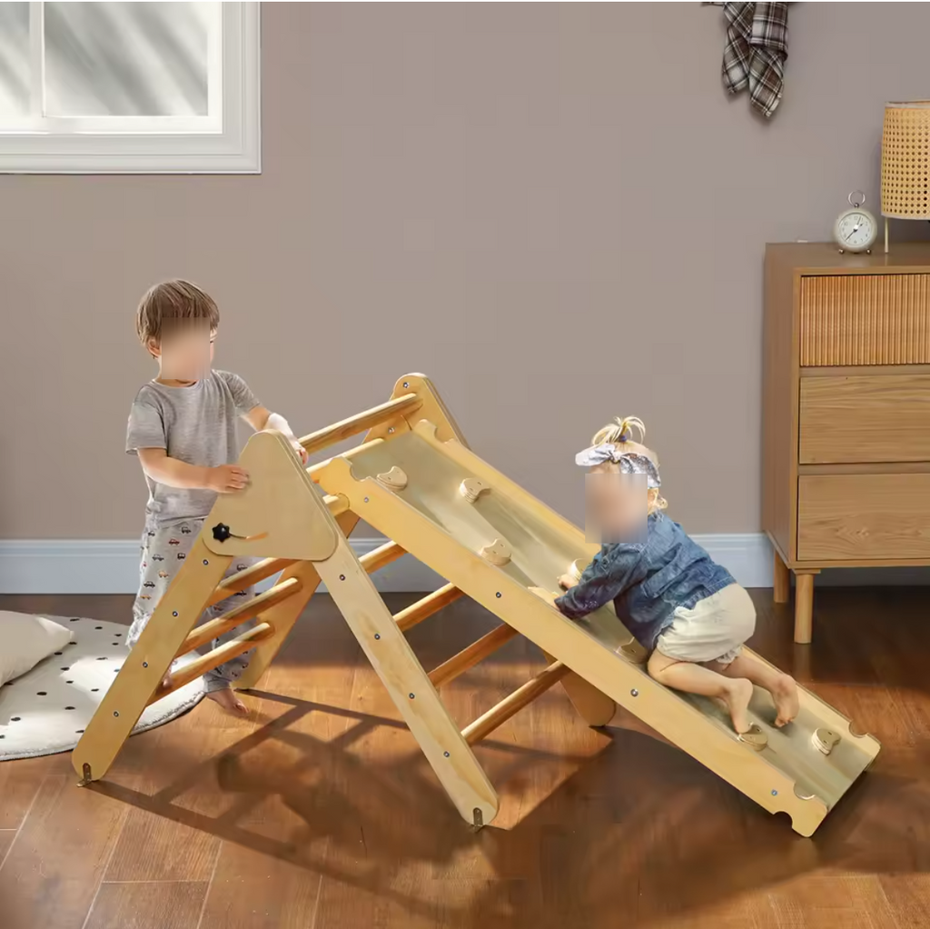 Klettergerüst Kletterdreieck Rutsche Holz Indoor Kinder Kletterleiter
