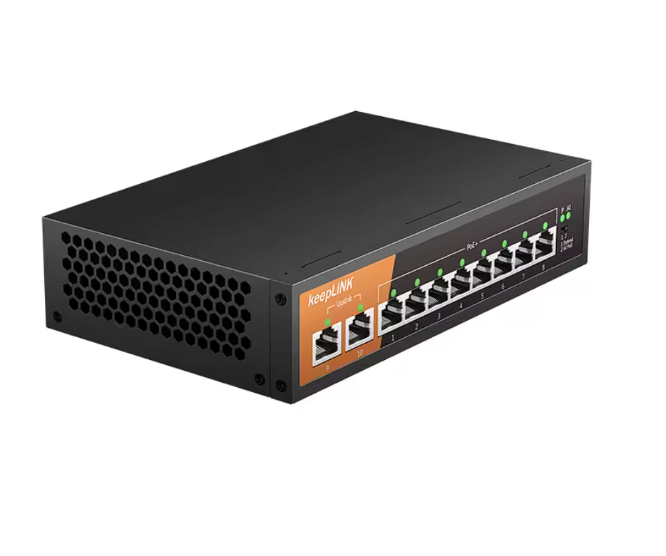 10-Port Gigabit Netzwerk Switch 8x PoE 2x RJ45 Uplink Unmanaged Plug and Play