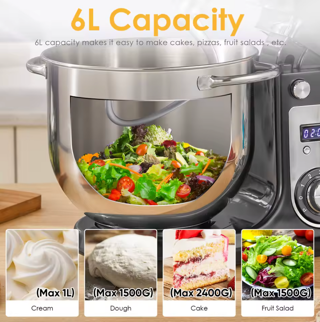 Biolomix 6L Küchenmaschine Standmixer Teigknetmaschine Küchenmixer mit Knethaken
