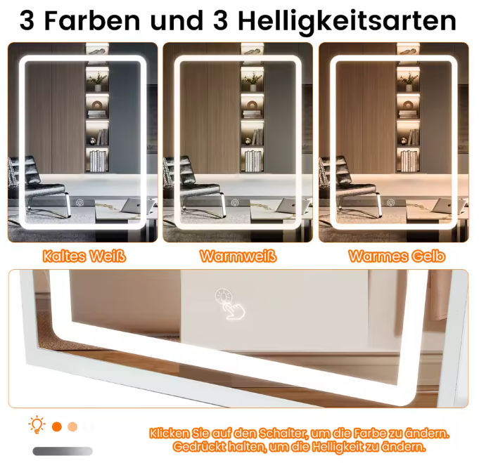 Schminktisch mit LED-Beleuchtung Spiegel mit Hocker Holz mit Schubladen Ablagen