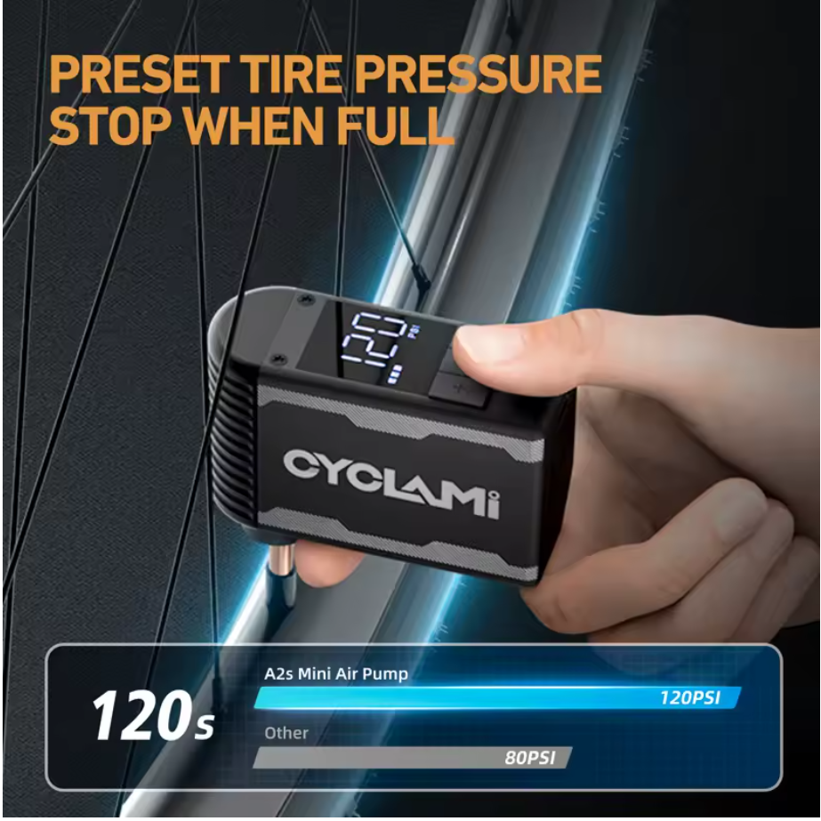 Cyclami Mini Elektrische Luftpumpe 120PSI Akku wiederaufladbar Fahrradpumpe
