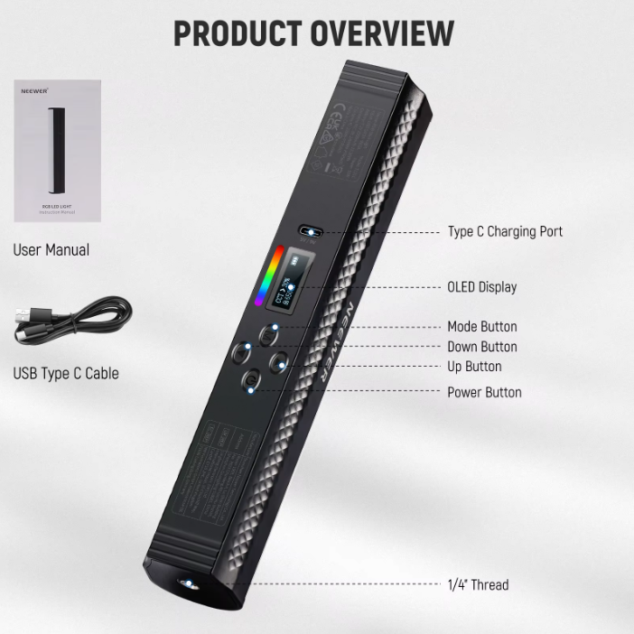Neewer RGB LED Stablicht Studiolicht 2500-8500K mit Akku Lichtstab Lichteffekte
