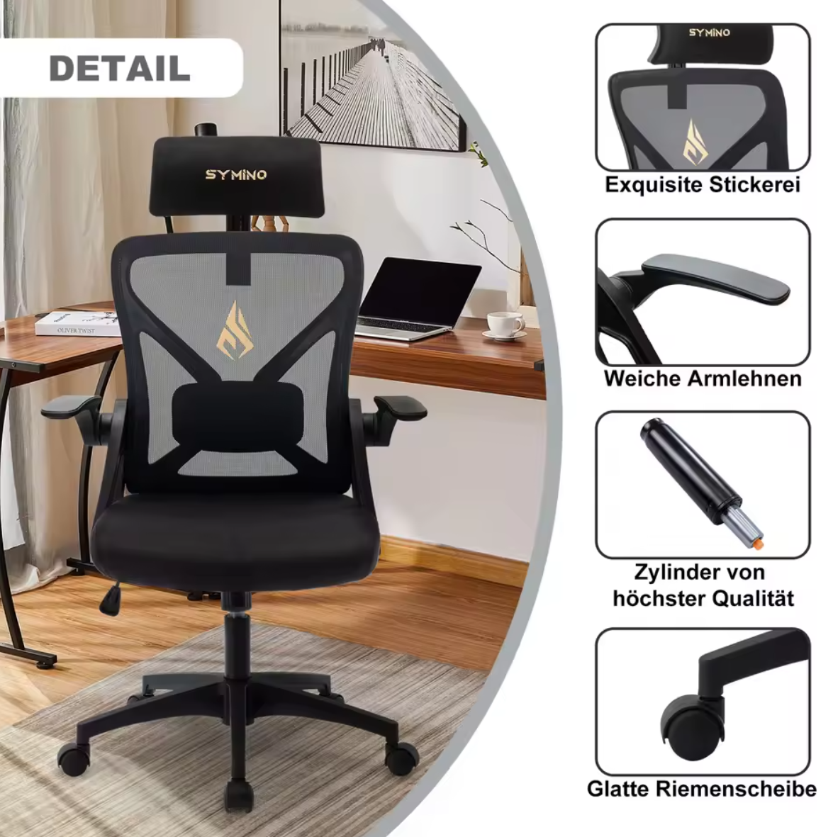 Bürostuhl Schreibtischstuhl Gamingstuhl mit Lendenkissen Lederimitat Ergonomisch