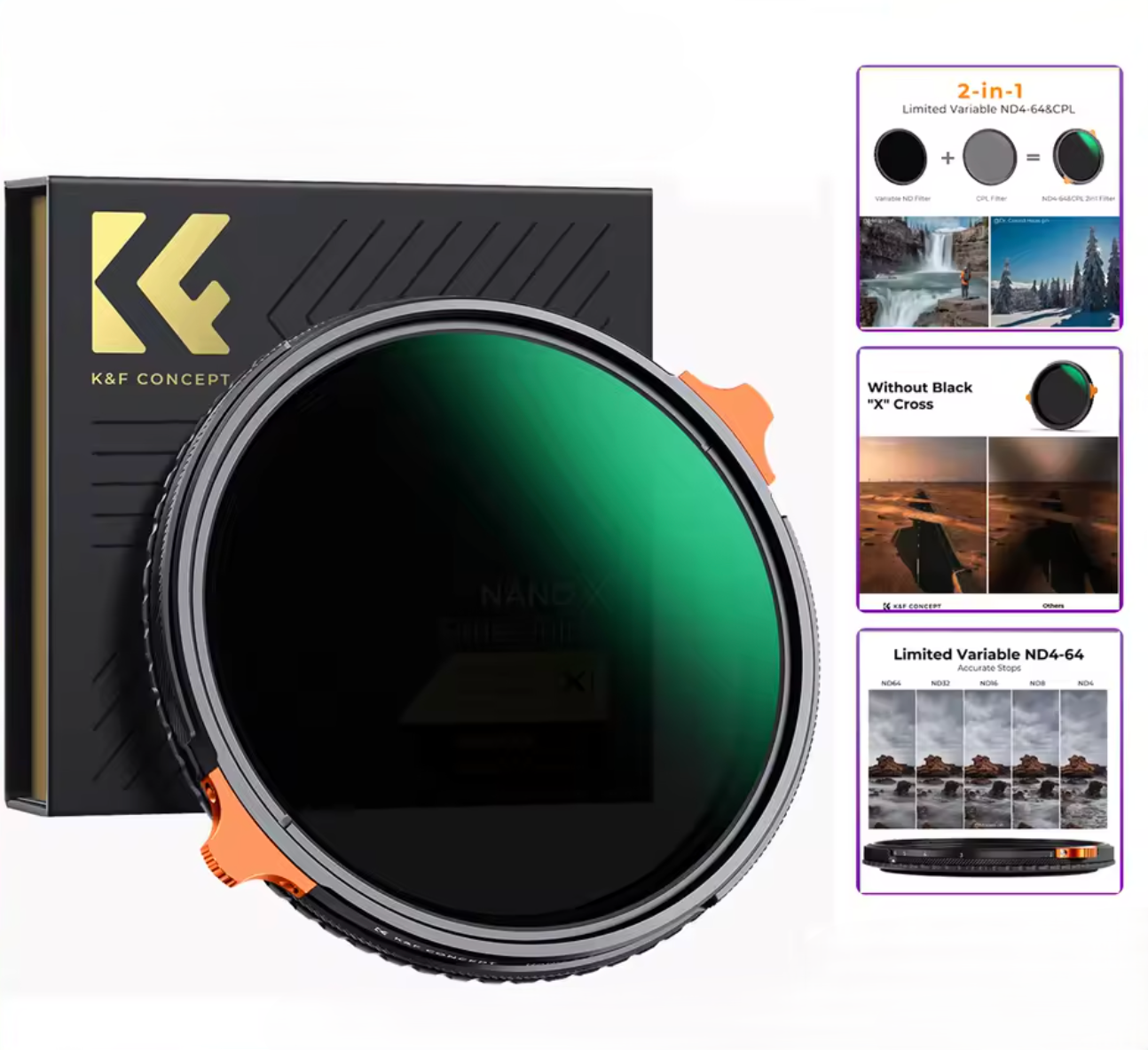 K&F Concept Variabler ND-Filter Kamerafilter ND4 bis ND64 Zirkular Polarisiert