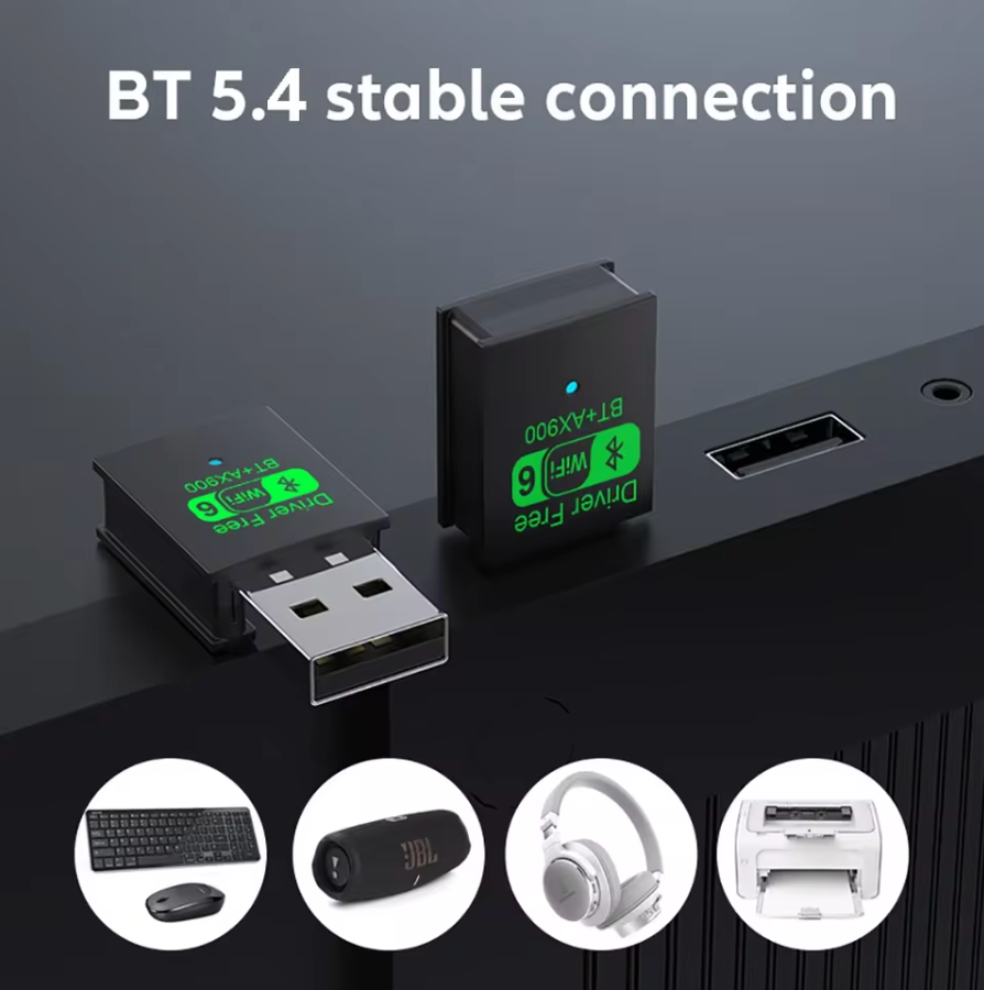 AX900 USB 2in1 WiFi 6 Bluetooth 5.3 Adapter Dongle 2,4G & 5GHz Dual Band WLAN