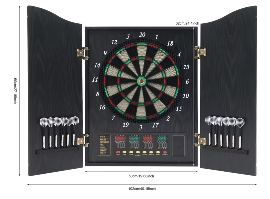 Dartscheibe elektronisch Set LED Display 12 Pfeile Dartboard Kabinett Schrank