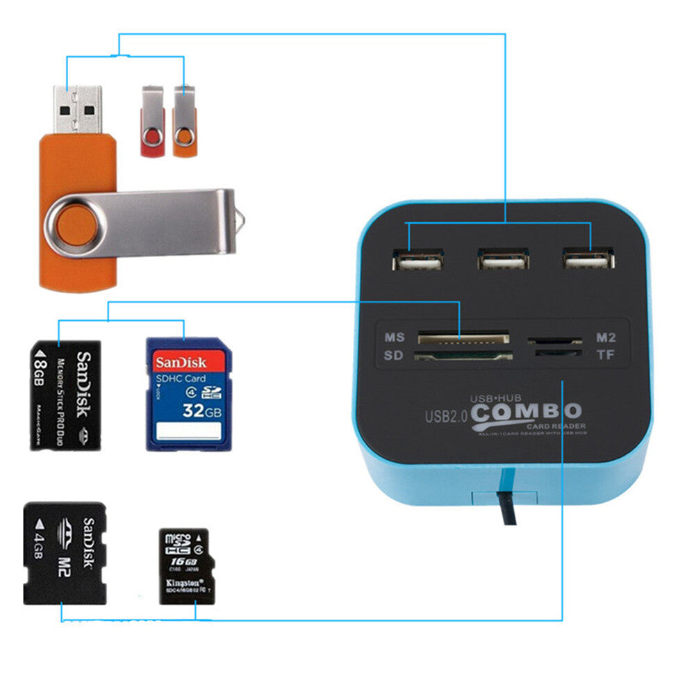 High Speed USB 2,0 Hub 3 Port Mit Kartenleser Mini Hub USB Combo ALL In One
