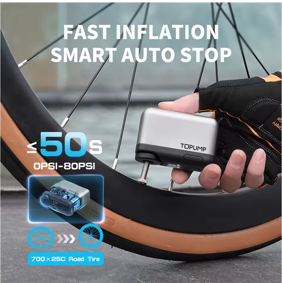 Topump Mini Elektrische Luftpumpe 120PSI 8 Bar Akku wiederaufladbar Fahrradpumpe