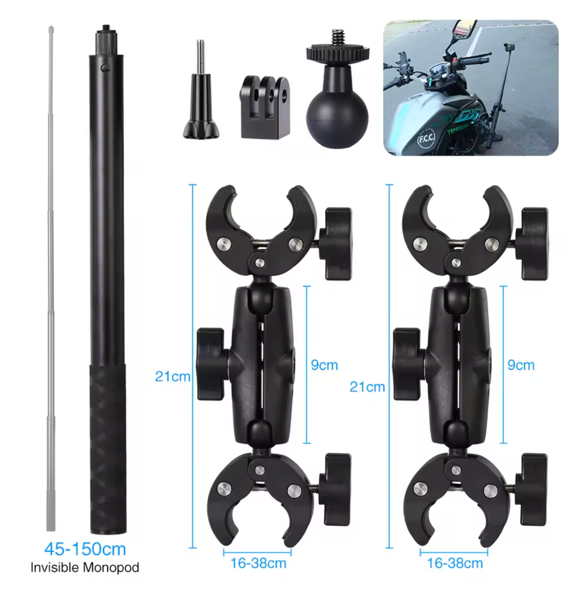 Motorrad Selfie Stick Halterung Selfiestick Halter für Insta360 DJI Osmo Action