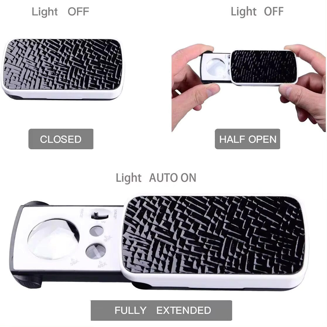90x 60x 30x Juwelierlupe Taschenlupe Vergrößerungsglas mit LED Lupe mit UV-Licht