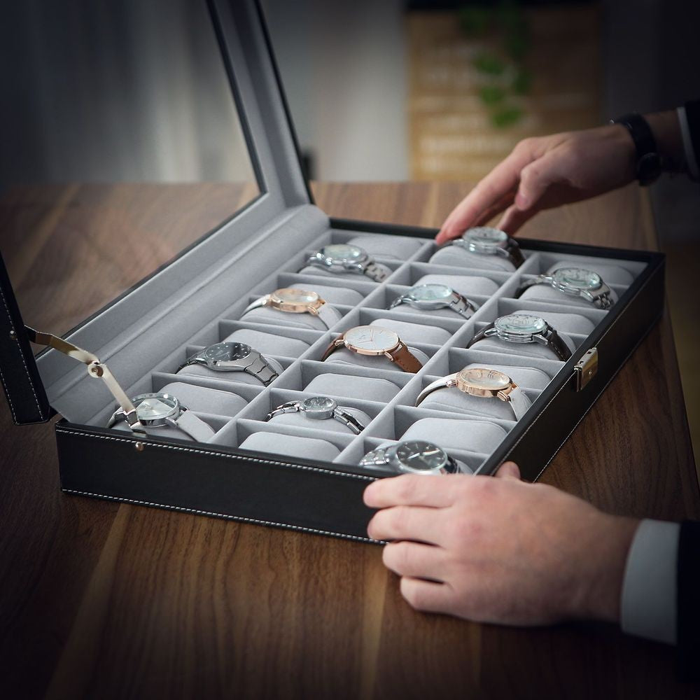 Uhrenbox 24 Uhren Uhrenkoffer Uhrentruhe Songmics Schatulle Glas Uhrenkasten