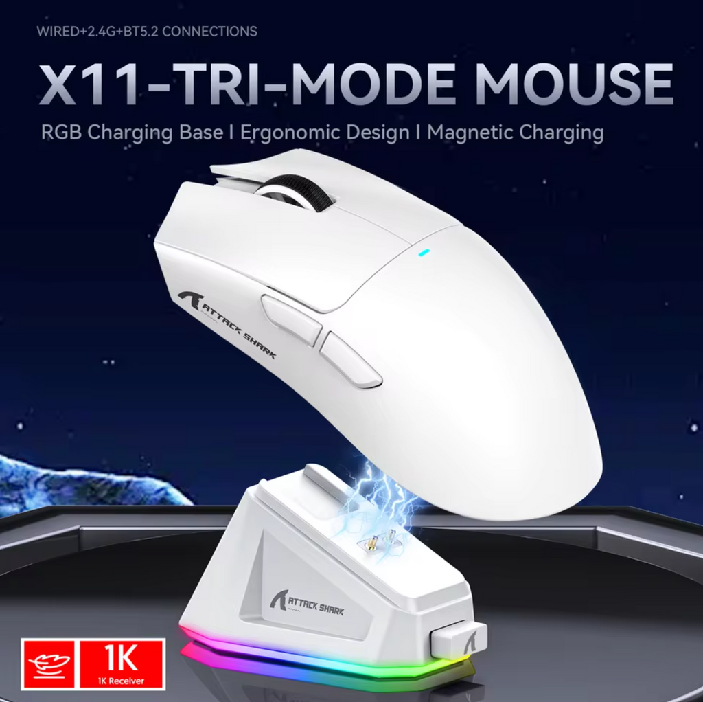 Attack Shark X11 Tri-Mode Gaming Maus mit magnetischer Ladestation Kabellos