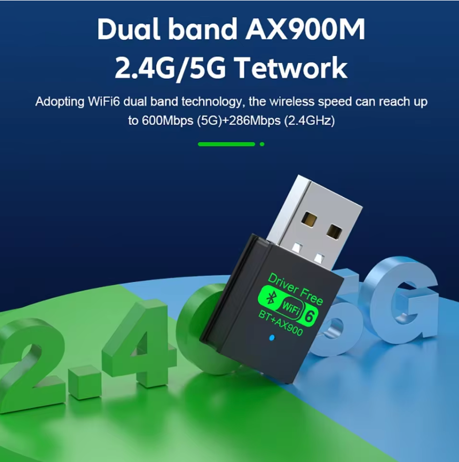 AX900 USB 2in1 WiFi 6 Bluetooth 5.3 Adapter Dongle 2,4G & 5GHz Dual Band WLAN