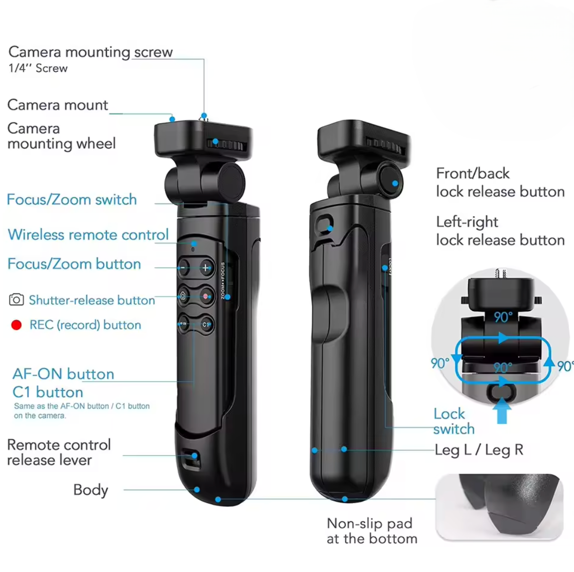 Wireless Grip Stativ für Sony a6700 a7RV a7IV ZV-1 ZV-E10 a7C Vloggingstativ