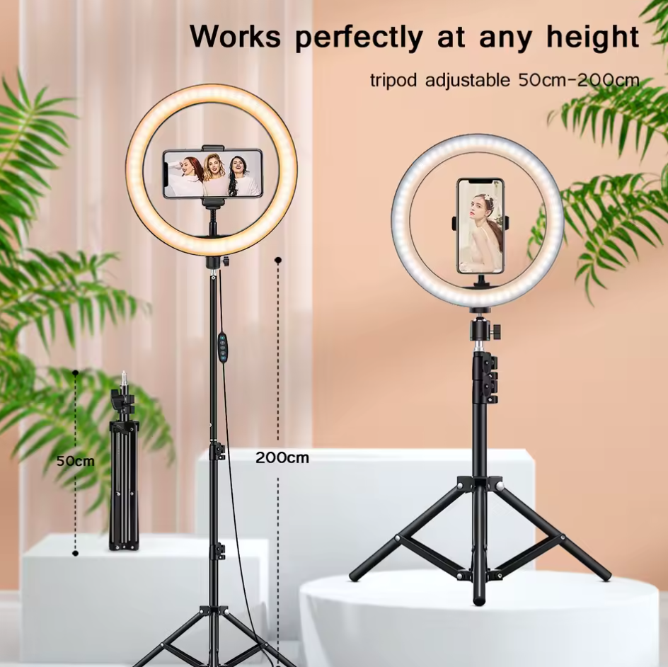 10" LED Ringlicht mit Stativ Handyhalterung Ringleuchte LED Selfie Lampe Dimmbar