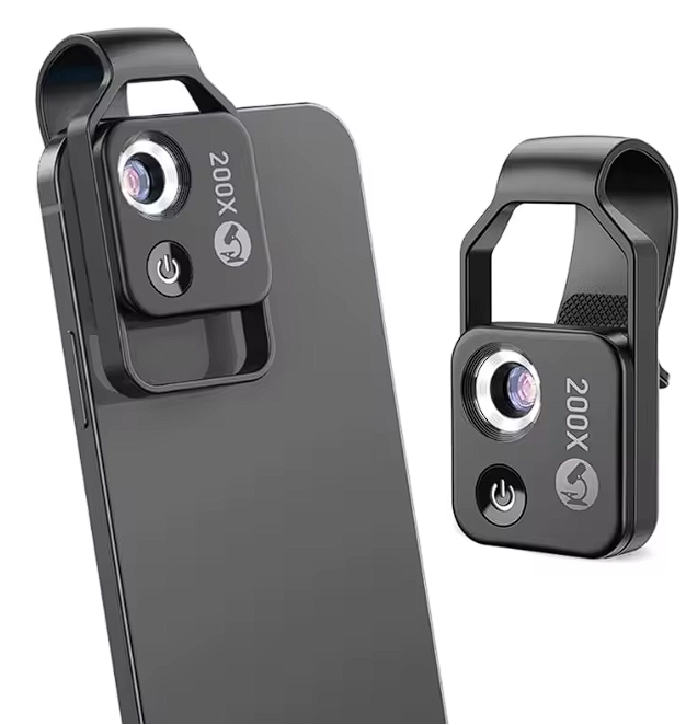 200X Mini Handy Lupe Digitales Mikroskop für Smartphone-Kamera Clip mit LED