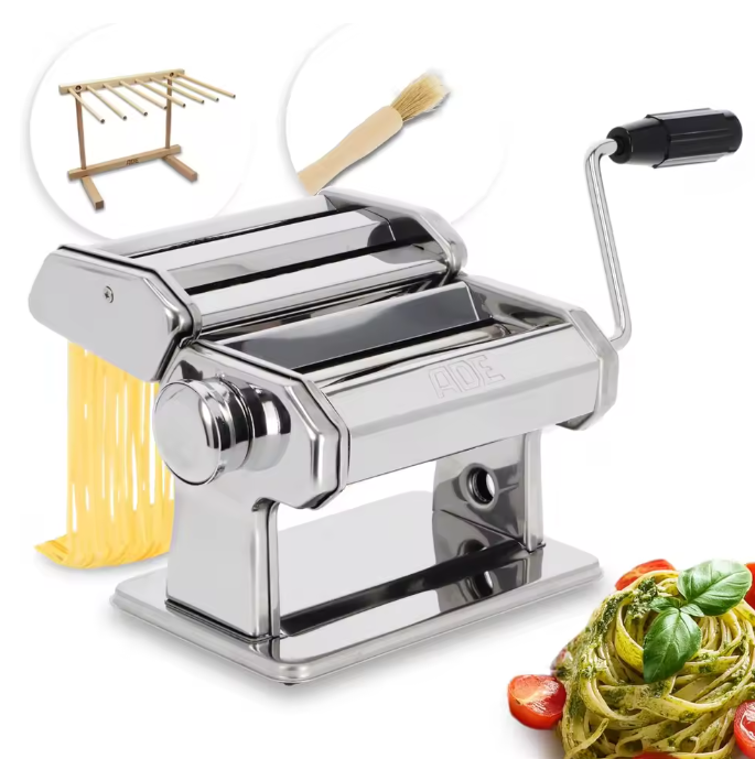 Nudelmaschine manuell Edelstahl Spaghetti Fettucine mit Walze 7 Nudelstärken