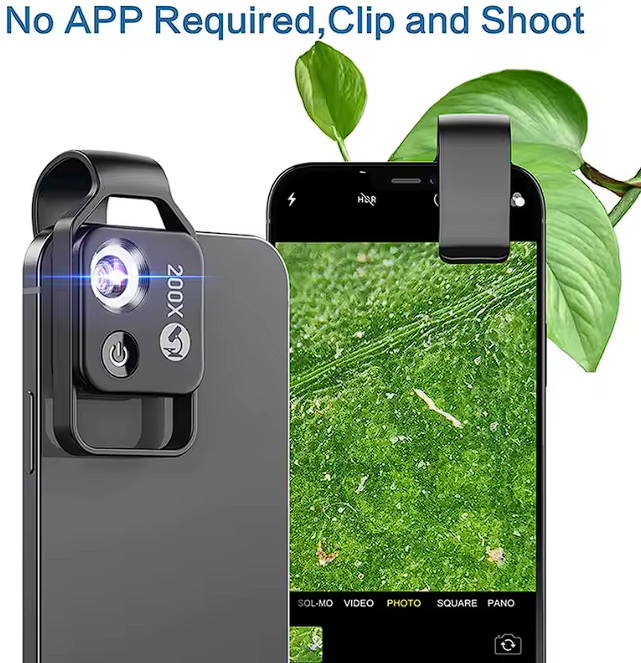 200X Mini Handy Lupe Digitales Mikroskop für Smartphone-Kamera Clip mit LED
