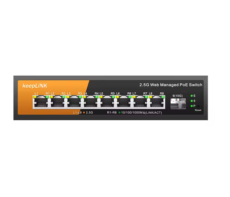 9 Port Netzwerk Switch Lan Verteiler Web Managed 2,5G PoE und 10G SFP+ Uplink