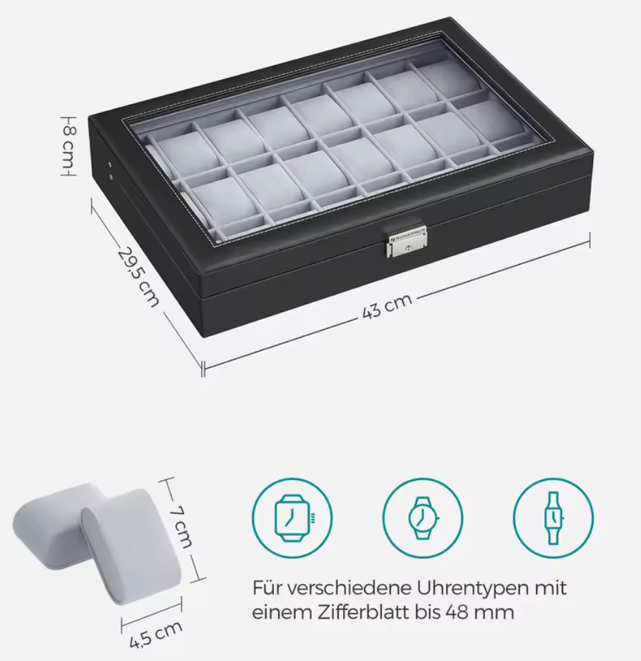 Uhrenbox Uhrenkoffer Uhrenkasten Uhrentruhe Uhrenschatulle Für 10 - 24 Uhren
